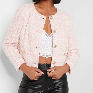 Express Women's Pink and White Tweed Jacket